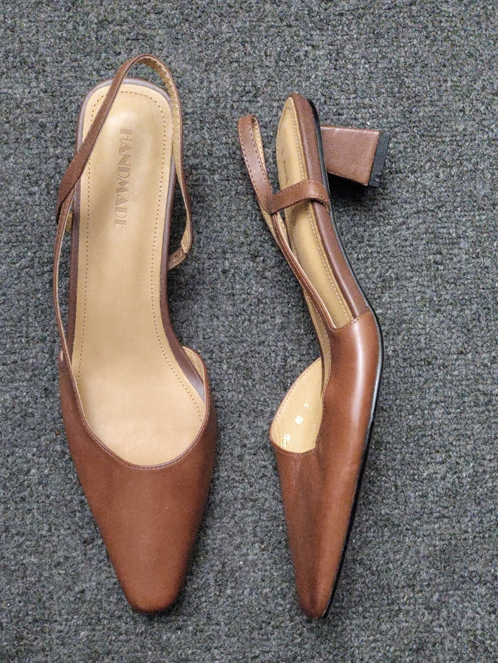 Handmade Women's Brown Slingback Pointed Toe Heels